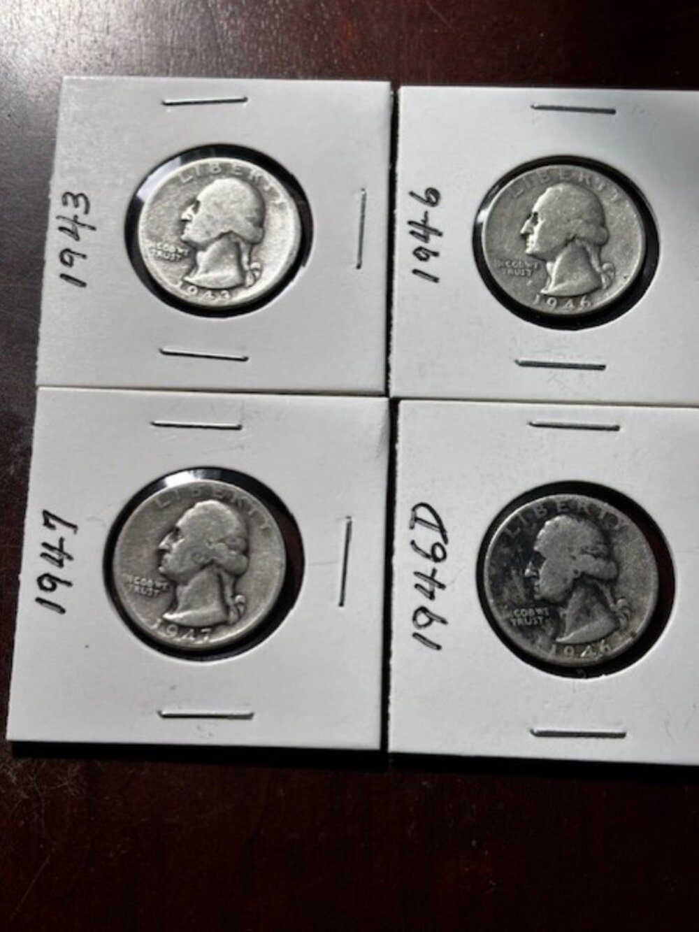 Lot of 4 Washington Silver Quarters 1947, 1946D, 1946, 1943 | 90% Silver